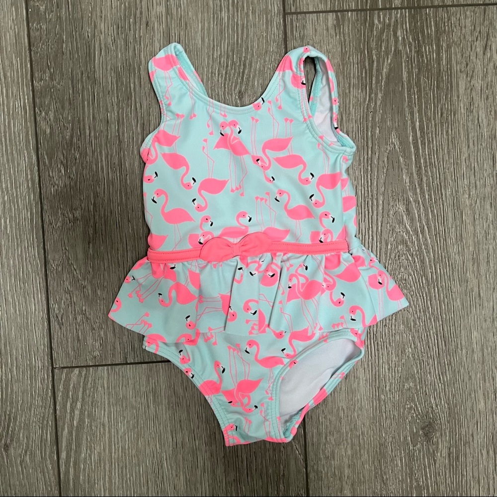 CARTERS ONE PIECE SWIMSUIT FLAMINGOS BLUE 12MO